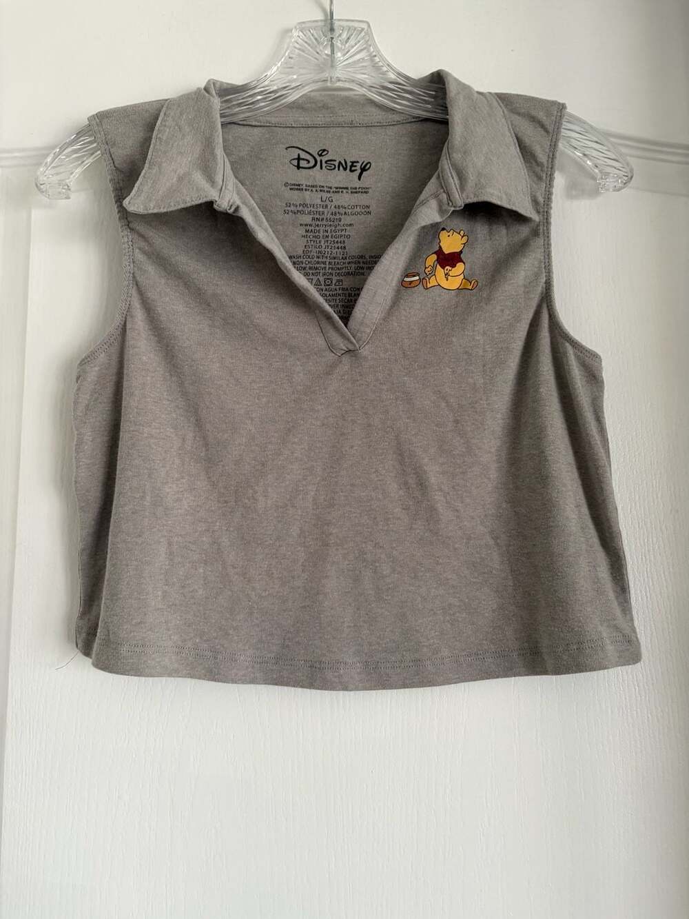 Disney Winnie the Pooh Sleeveless Crop Polo Top Gray Size L